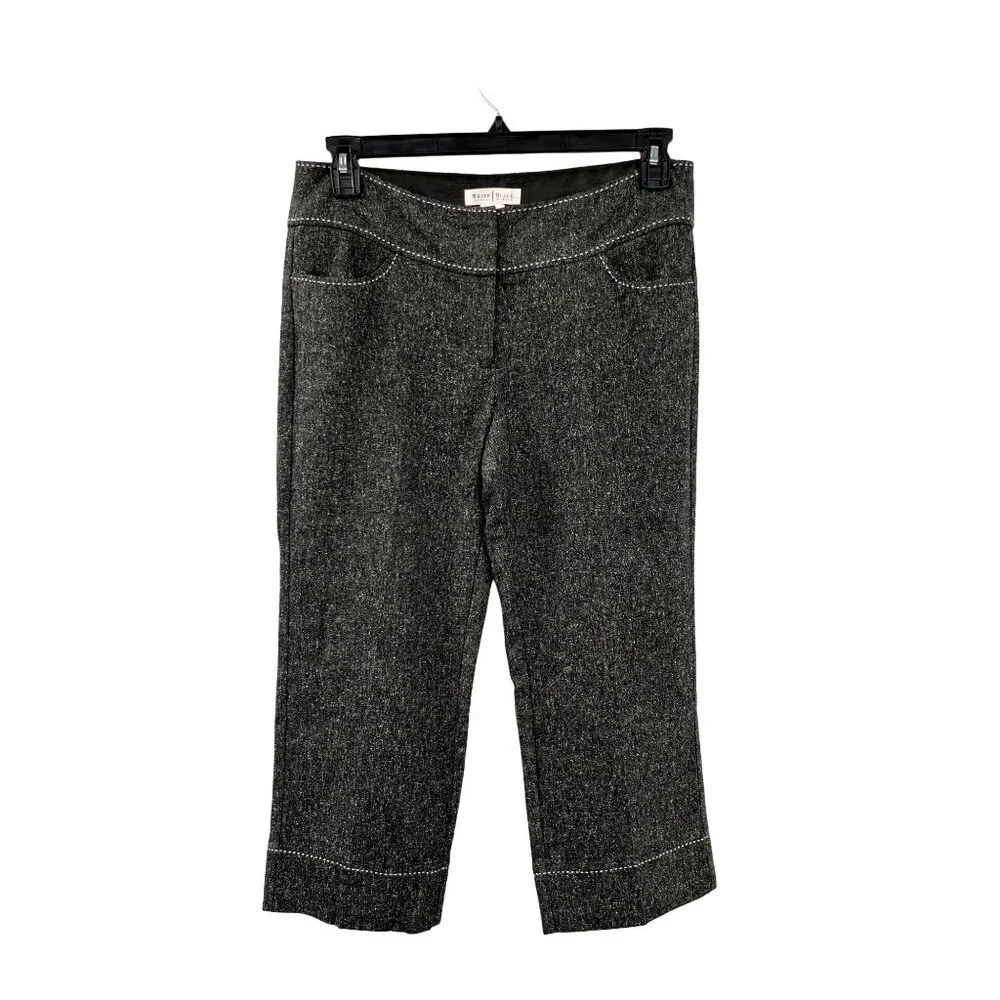 White House Black Market Womens 8 Used Black Gray Tweed Capri Pants - Picture 1 of 14